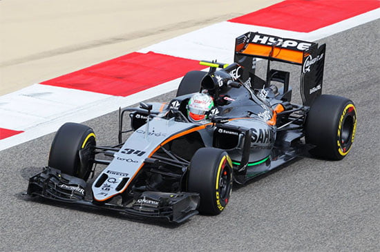 Sahara Force India F1 cars on the track.