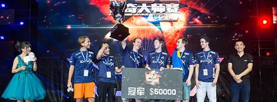 Esport winner sweden team celebrating on the stage