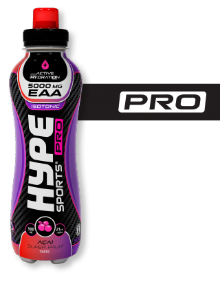 Hype’s sport Pro drink “Berry Acai” in a PET bottle.