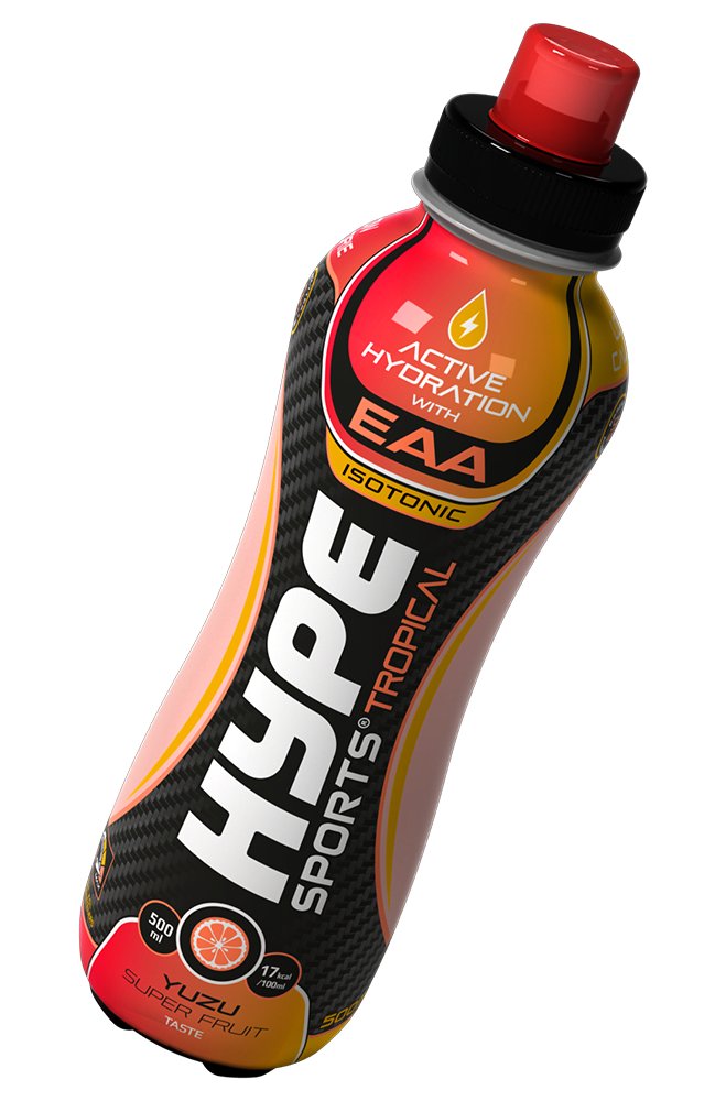 Hype’s sports drinks “tropical” flavoured in a PET bottle.