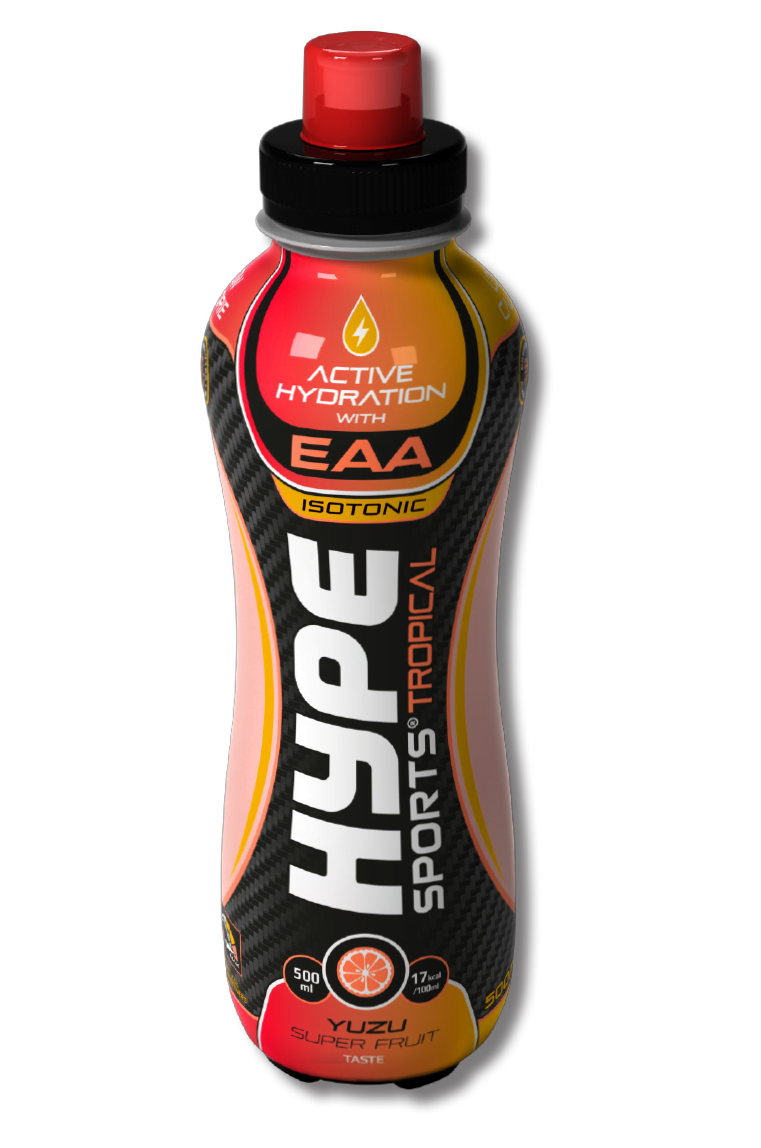 Hype’s sports drinks “tropical” flavoured in a PET bottle.