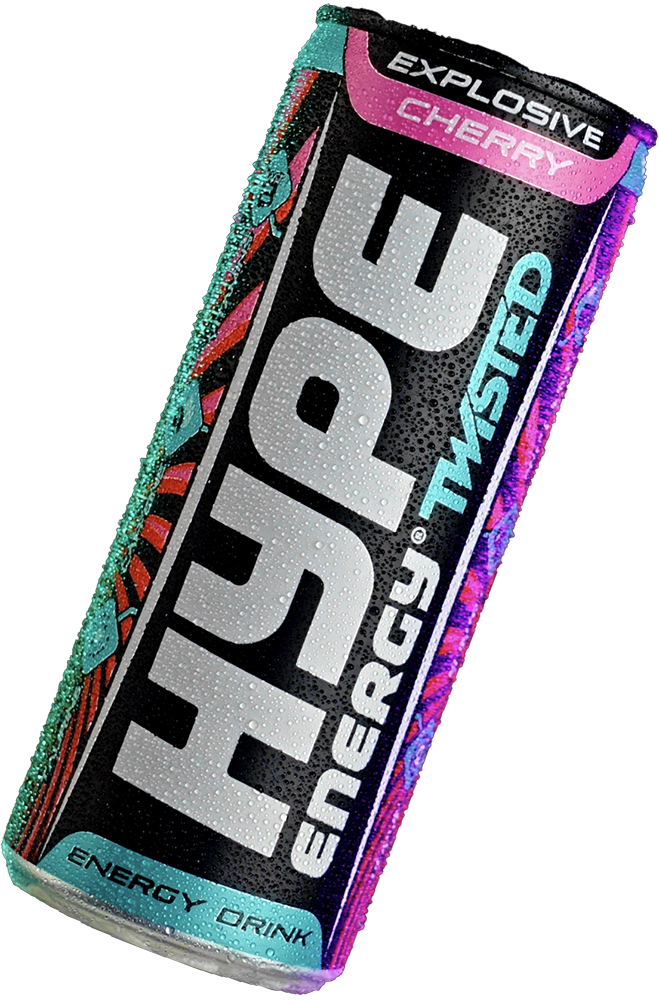 Hype’s energy drink cherry twisted flavoured, in a can.