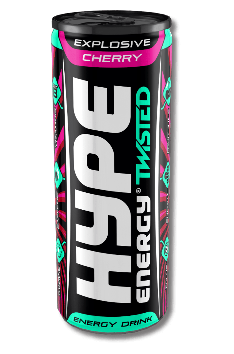 Hype’s energy drink cherry twisted flavoured, in a can.