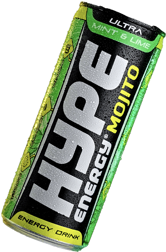 Hype’s energy drink Mojito, mint, lime flavoured, in a can.