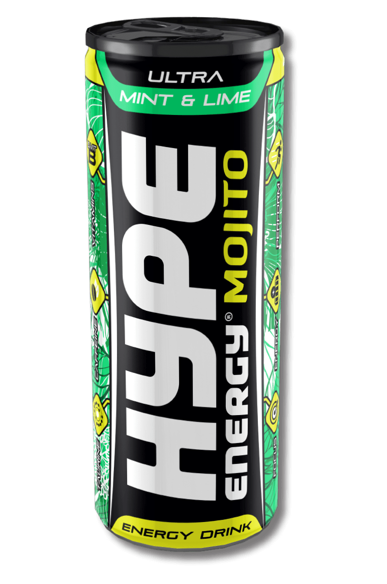 Hype’s energy drink Mojito, mint, lime flavoured, in a can.