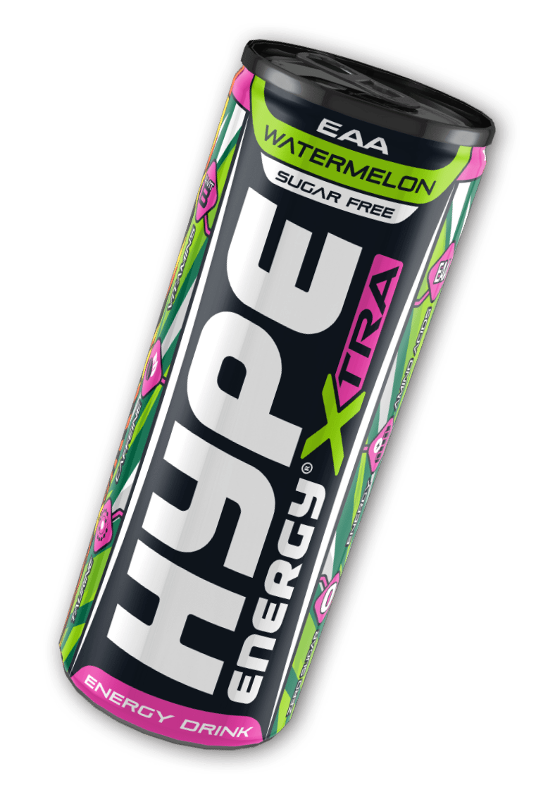 Hype’s energy drink Xtra, watermelon flavoured, in a can.
