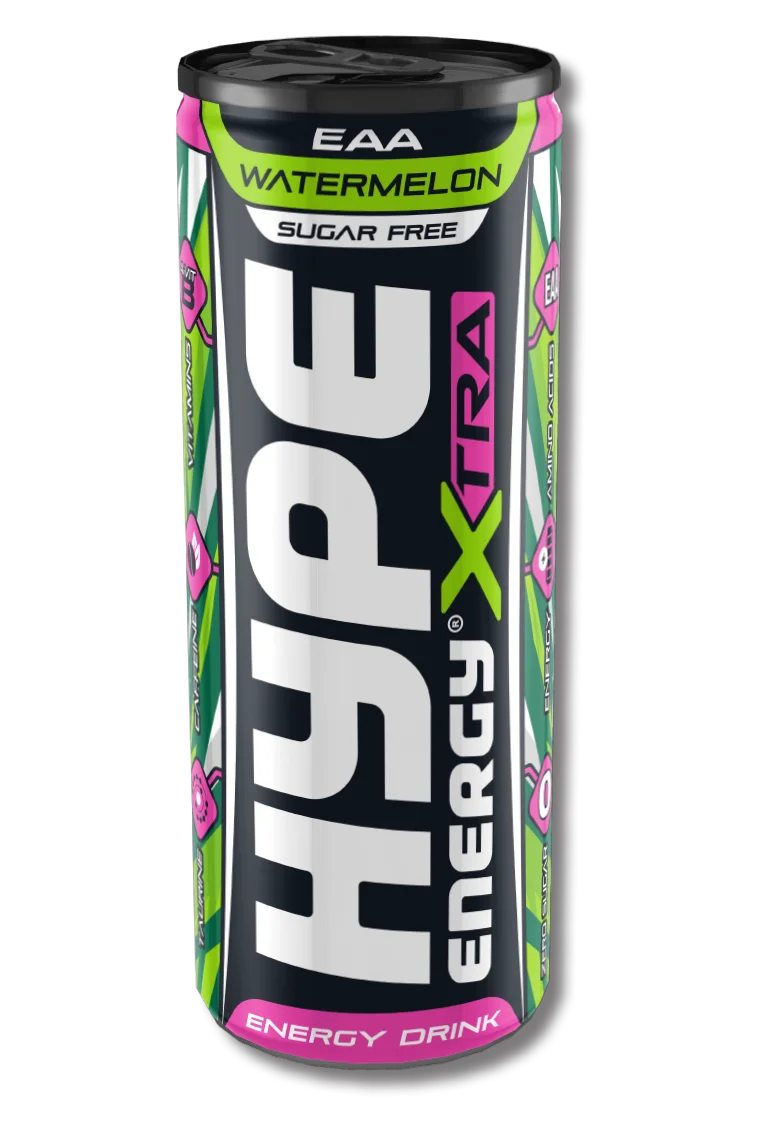 Hype’s energy drink Xtra, watermelon flavoured, in a can.