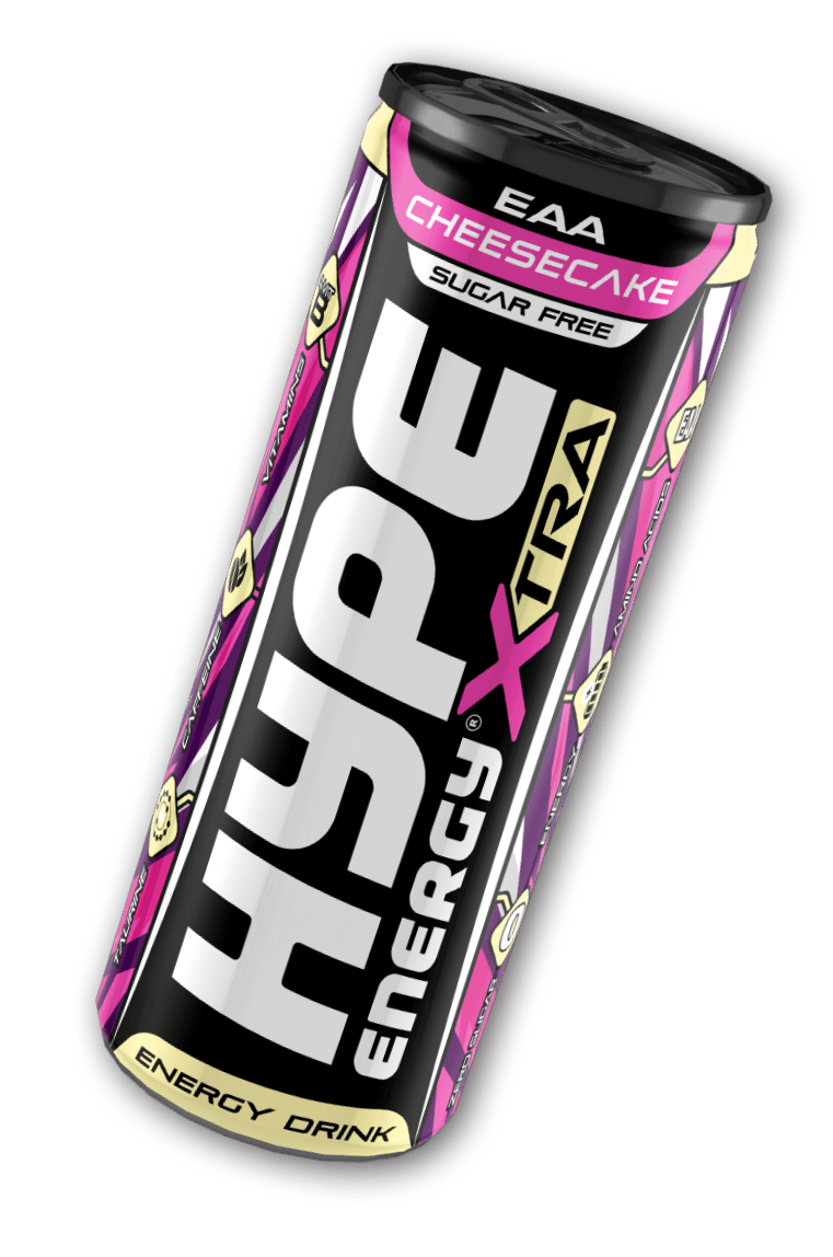 Hype’s energy drink Xtra with cheesecake flavour, in a can.