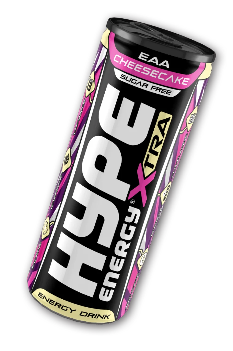 Hype’s energy drink Xtra with cheesecake flavour, in a can.