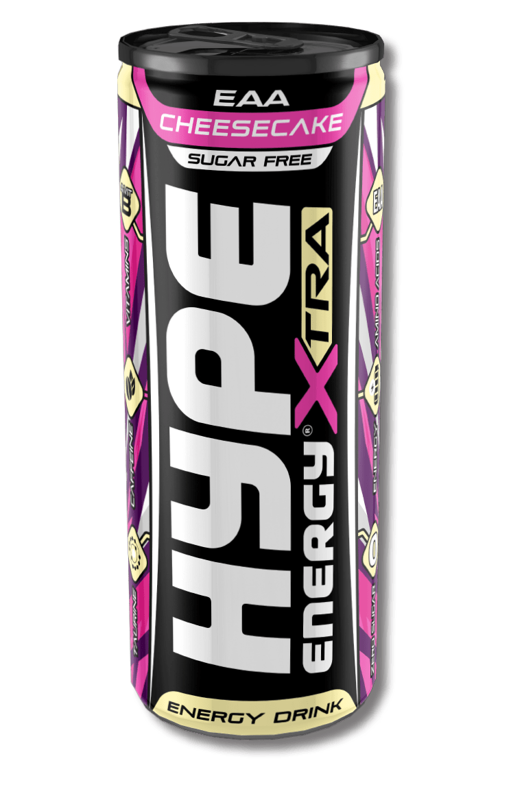 Hype’s energy drink Xtra with cheesecake flavour, in a can.