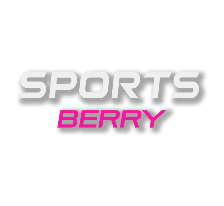 Sports logo in white and Berry text in magenta colour.