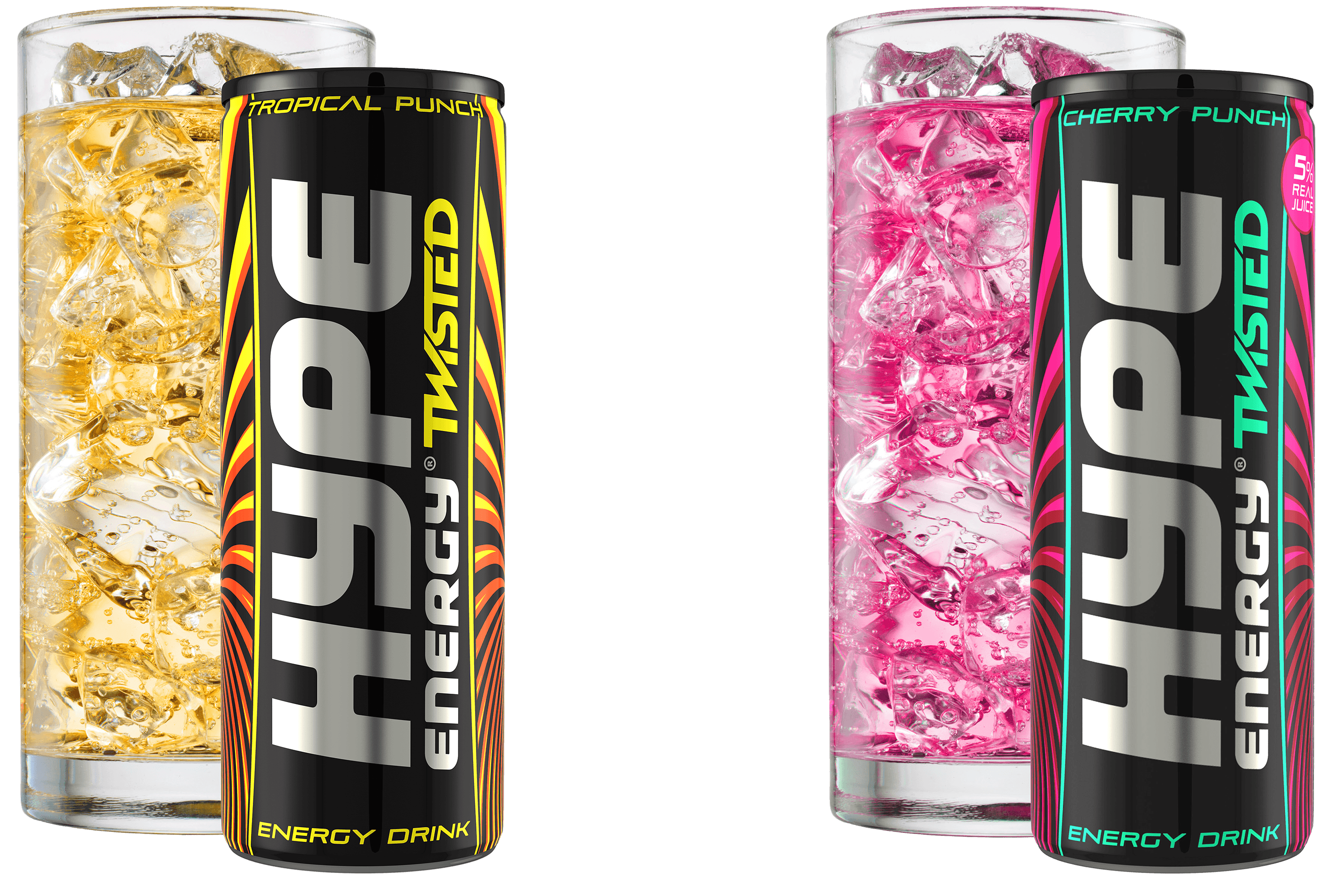 Flavoured energy drinks.