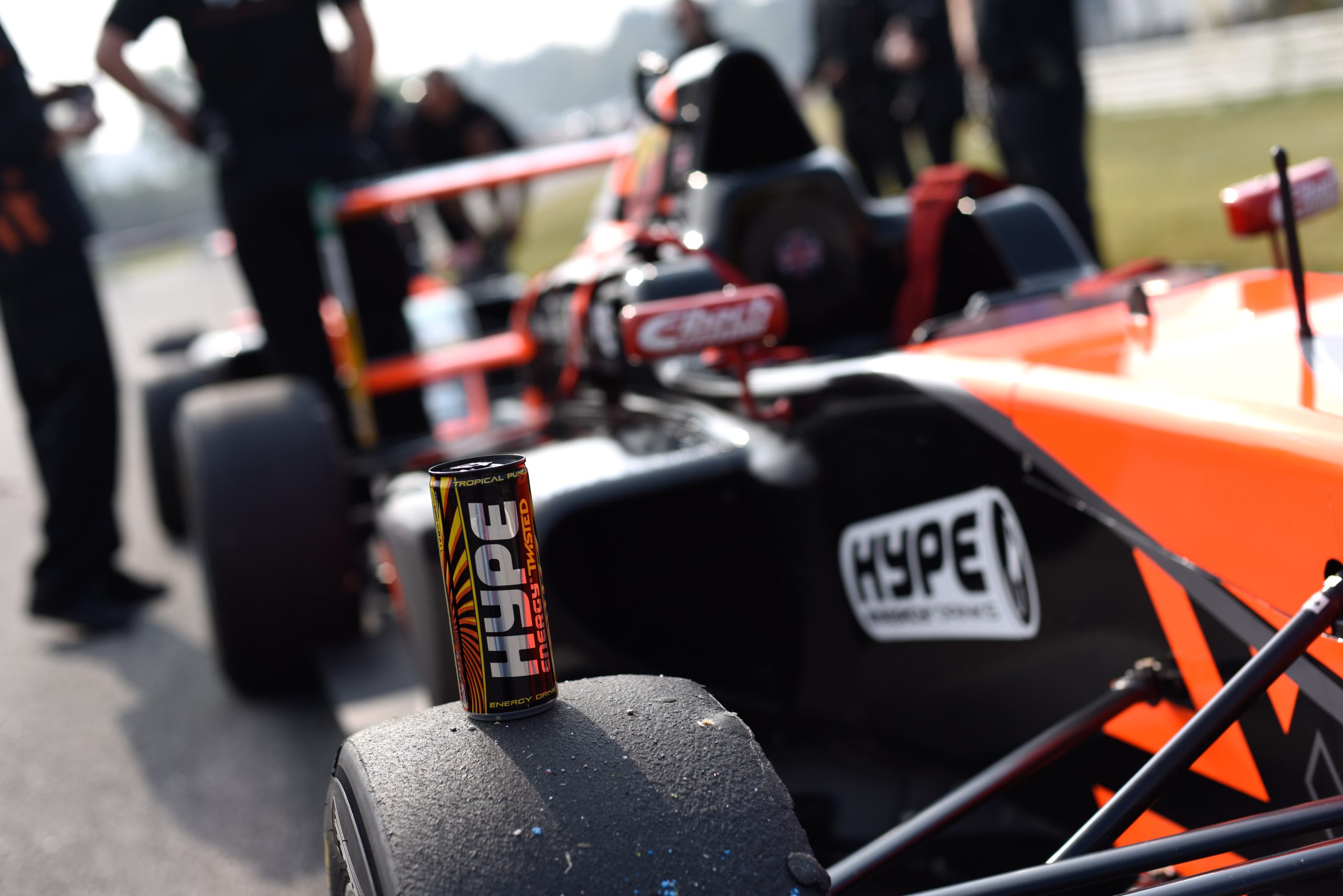 Hype Energy Drinks can on the formula car.