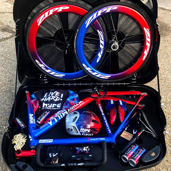 Box of cycling racing equipment