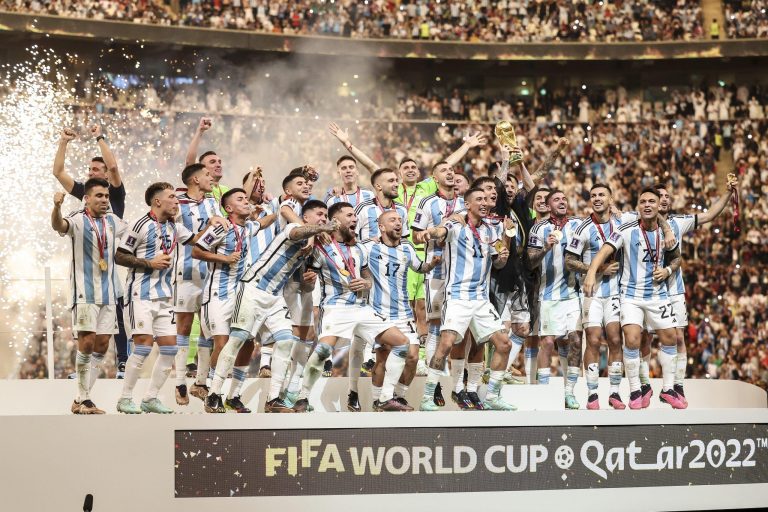 Argentina national football team celebrates victory.