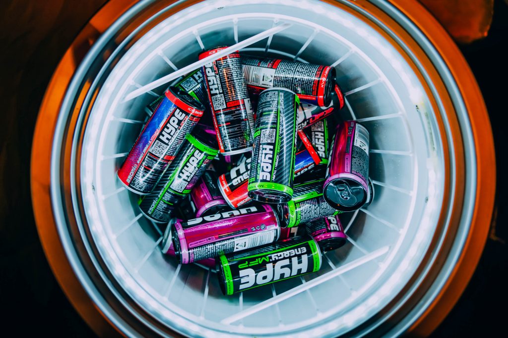 Hype Energy Drinks cans in the fridge.