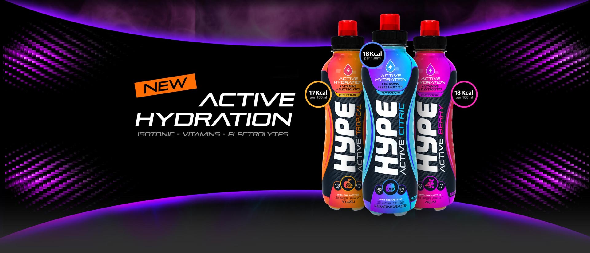 Three variants of Hype Energy Sport drinks.