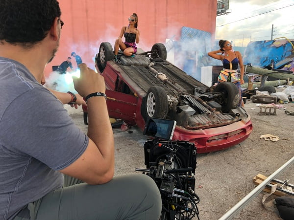 Filming a video clip.