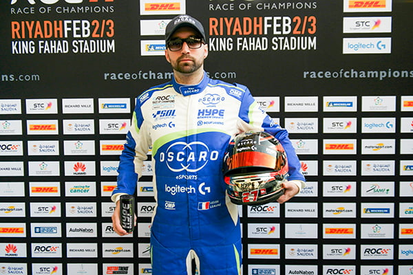 Winning driver on the podium.