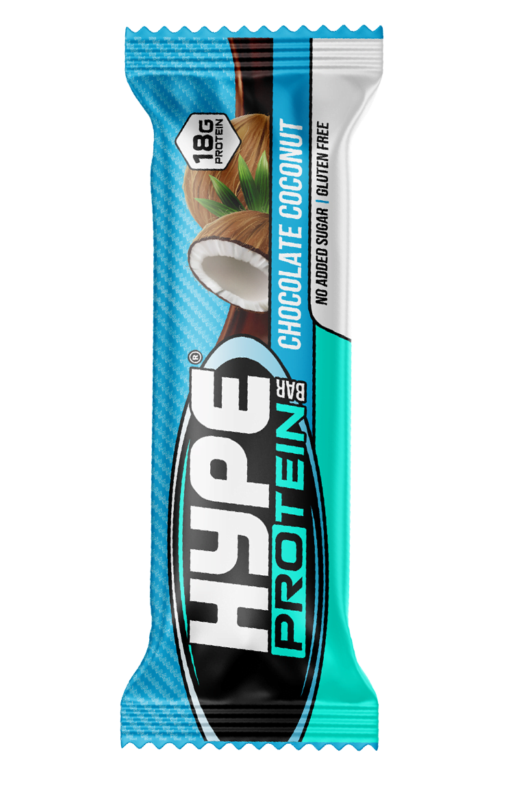 Hype’s protein bar, “chocolate coconut” flavoured.