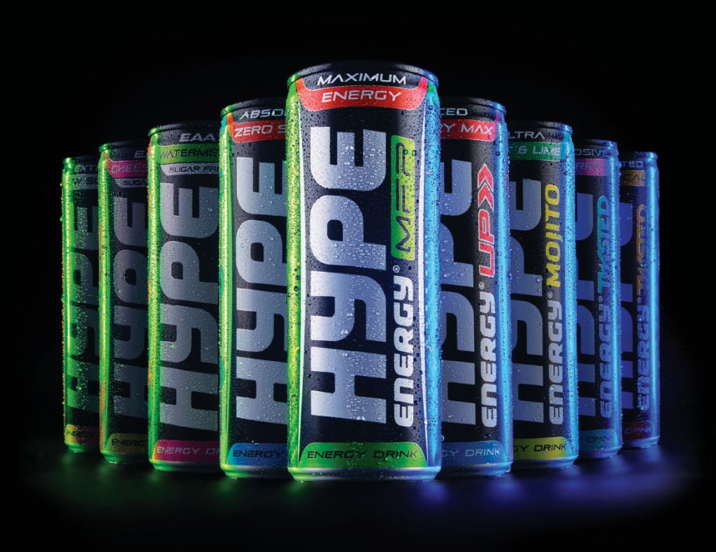 Hype energy drinks cans