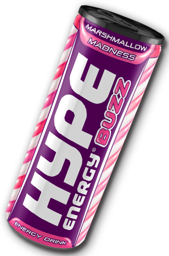 Hype’s energy drink berrylicious marshmallow flavoured, in a can.