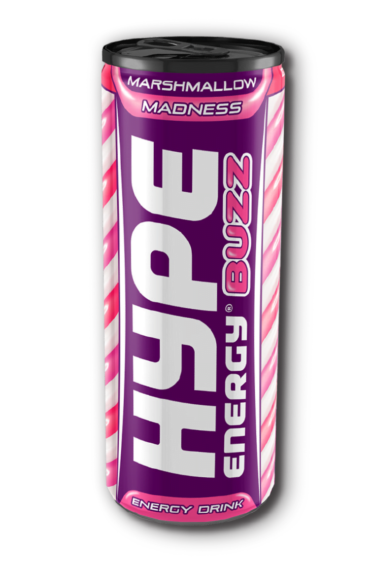 Hype’s energy drink berrylicious marshmallow flavoured, in a can.