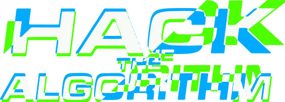 "Hack the algorithm" text in white, blue and green.