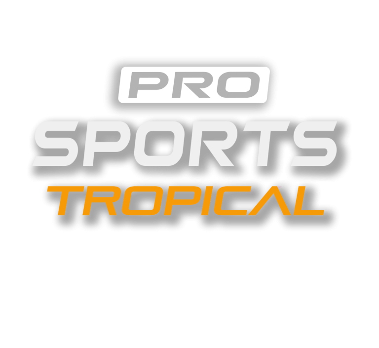 Pro Sports logo in white and Tropical text in orange colour.