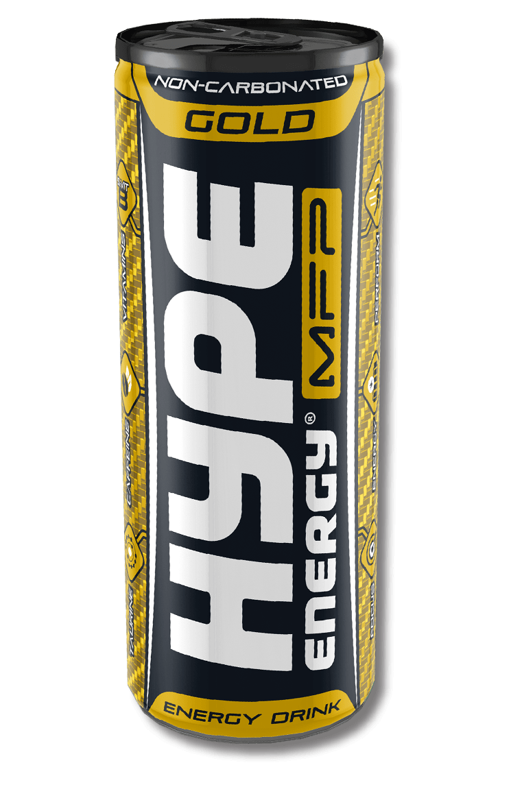 Hype’s energy drink Gold MFP, in a can.