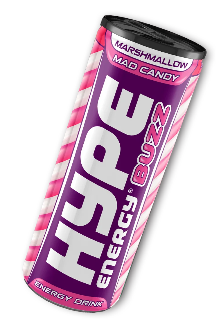 Hype’s energy drink berrylicious marshmallow flavoured, in a can.