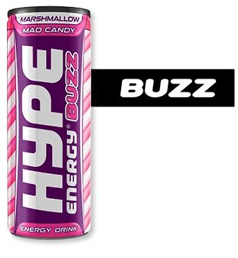 Hype’s energy drink Buzz, marshmallow flavoured, in a can.