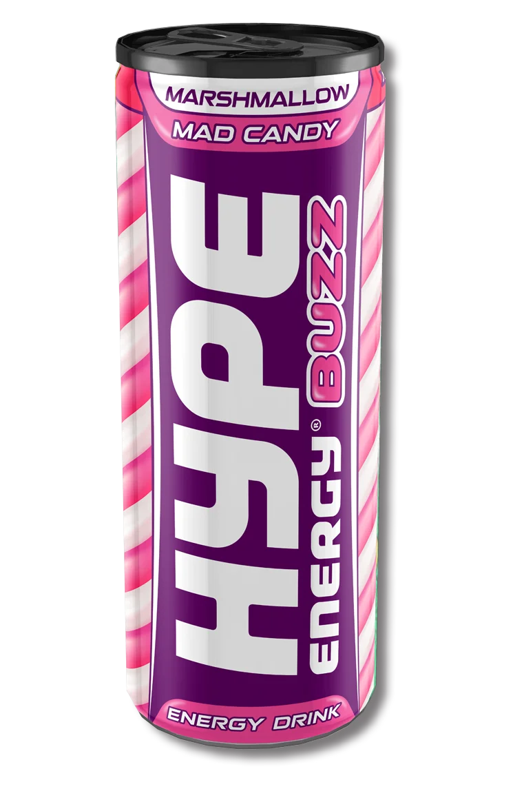 Hype’s energy drink berrylicious marshmallow flavoured, in a can.
